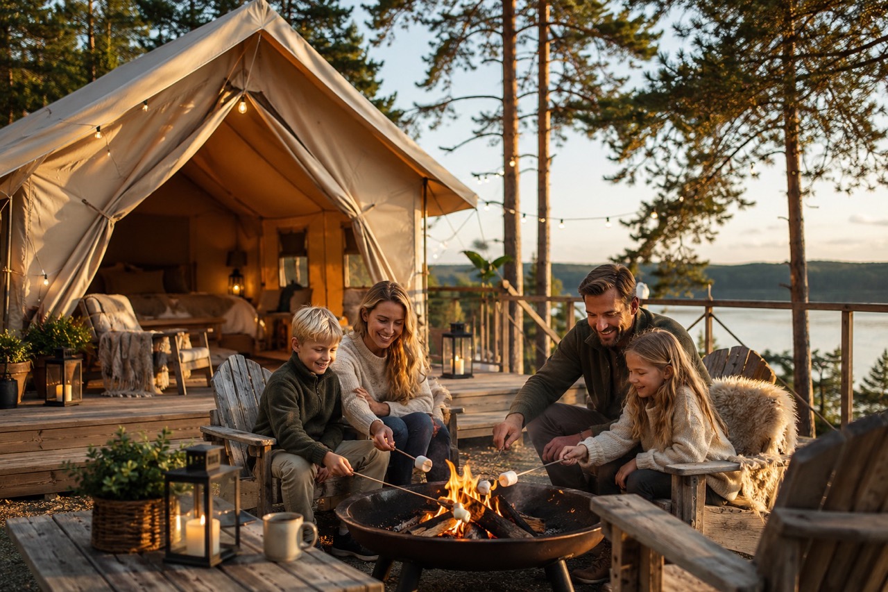 glamping barn familj